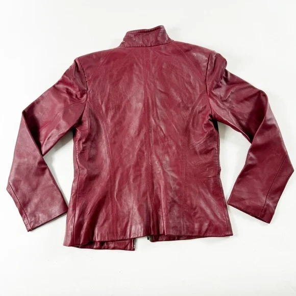 🪩 267. SIENA women’s small wine red leather jacket full zip - Picture 5 of 12